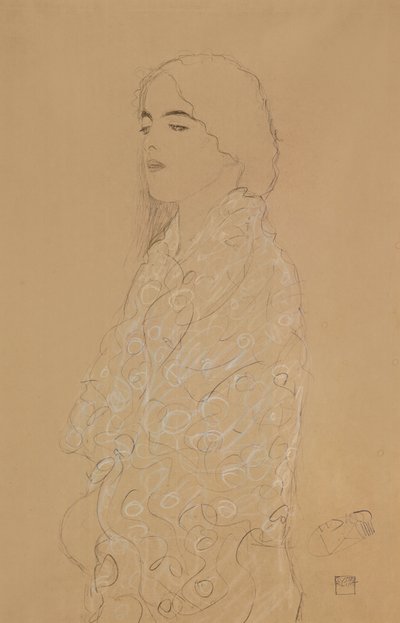 Frau mit weißem Schal von Gustav Klimt
