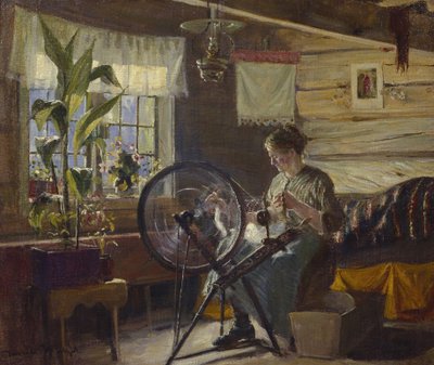 Frau im Bauernhausinneren von Gustav Wentzel