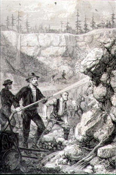 Goldsuche in Kalifornien in den 1860er Jahren, graviert von Felix Jean Gauchard (1825-72) von Gustave Adolphe (after) Chassevent Bacques