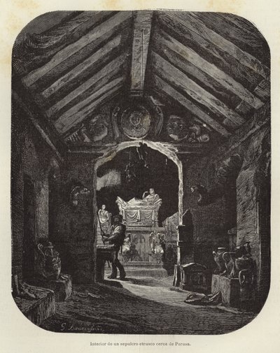 Innenraum eines etruskischen Grabes bei Perugia von Gustave Bauernfeind