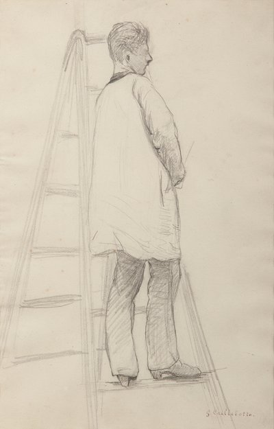 Studie für Hausmaler: Mann auf einer Leiter, Dreiviertel-Rückansicht von Gustave Caillebotte
