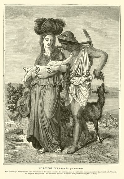 Antike römische Bauern kehren nach einem Tag auf den Feldern nach Hause zurück (Stich) von Gustave Clarence Rodolphe Boulanger