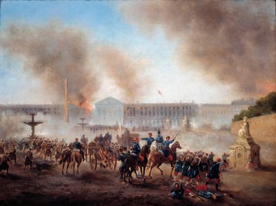 Kommune von Paris: Szenen von Aufständen auf dem Place de la Concorde von Gustave Clarence Rodolphe Boulanger