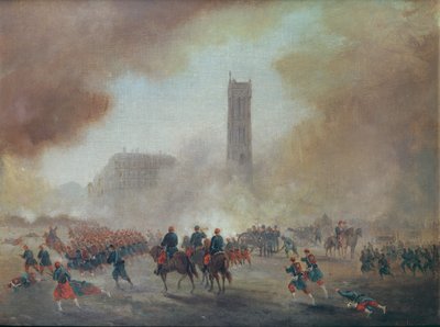 Pariser Kommune: Kämpfe vor dem Tour Saint-Jacques, 1871 von Gustave Clarence Rodolphe Boulanger