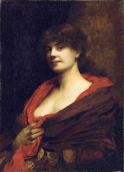 Eine elegante Dame mit einem roten Schal, 1883 von Gustave Claude Etienne Courtois