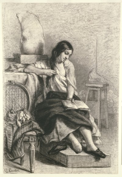 Courbet - Modell liest im Atelier, ca. 1849 von Gustave Courbet