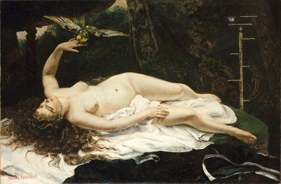 Die Frau mit einem Papagei von Gustave Courbet