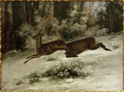 Der Wechsel, Jagdszene auf Rehe in der Franche-Comté von Gustave Courbet