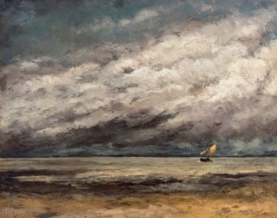 Die Küste mit einem Segelboot, das sich einem Sturm nähert, ca. 1869 von Gustave Courbet