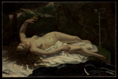 Frau mit Papagei von Gustave Courbet