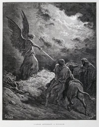 Ein Engel traf Bileam mit einem Schwert, Illustration aus der Dore-Bibel von Gustave Dore