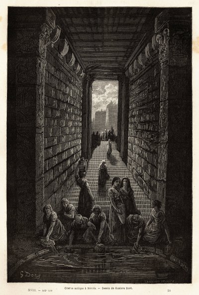 Eine antike Zisterne, noch in Gebrauch, in Merida. Illustration der Reise nach Spanien von Gustave Doré (1832-1883) Illustrator und Baron Ch. Davillier Redakteur, 1862, veröffentlicht in "Le tour du monde, nouveau journal des voyages" von Gustave Dore
