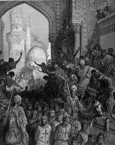 Ankunft in Kairo der gefangenen Kreuzfahrer, Gravur von Gustave Doré. 19. Jahrhundert von Gustave Dore