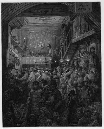 Billingsgate - Fischverkauf in der Criee. Illustration für London von Louis Enault, illustriert von Gustave Dore von Gustave Dore