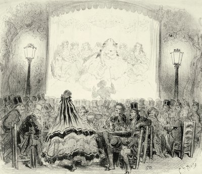 Kaffee-Konzertsaal in Frankreich, ca. 1865, Gravur von Gustave Dore