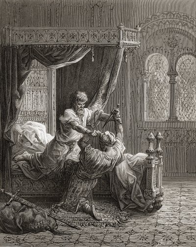 Edward I. (1239-1307) von England tötet seinen Attentäter im Juni 1272, Illustration aus 