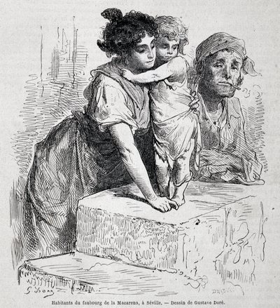 Familie aus dem Vorort Macarena in Sevilla - gezeichnet von Gustave Doré, in „Le Tour du monde“, 2. Woche 1865 von Gustave Dore