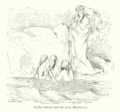 Vater Rhein und die drei Baronessen (Gravur) von Gustave Dore