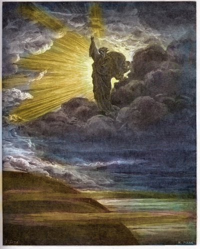 Gott erschafft das Licht - Die Erschaffung des Lichts - Altes Testament (Genesis) - Erschaffung des Lichts - Gravur in „The Bible illustree“ von Gustave Doré (1832-1883) - Gravur aus „The Doré Bible“ von Gustave Dore