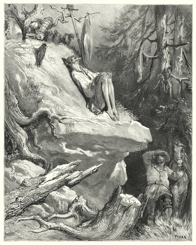 Gustave Dorés Don Quixote: "Ach!" antwortete Sancho, "Ich fand ihn in seinem Hemd, mager, blass und fast verhungert, seufzend nach seiner Dame Dulcinea" von Gustave Dore