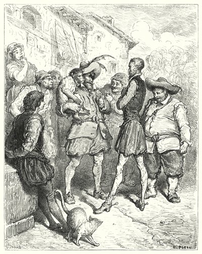 Don Quijote: "Bei diesen Worten stand Don Quijote erstaunt da" (Gravur) von Gustave Dore