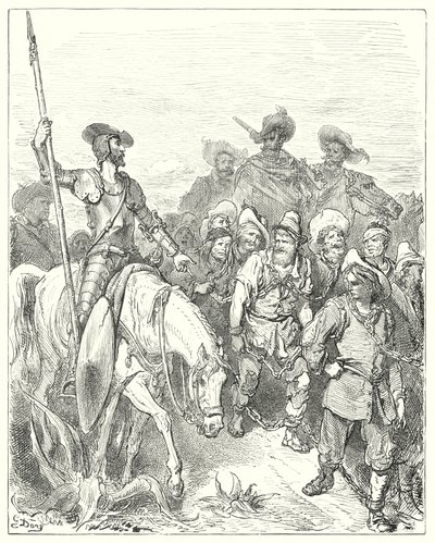 Gustave Dorés Don Quixote: "Don Quixote fragte den ersten, für welche Verbrechen er in diesen elenden Umständen sei" von Gustave Dore