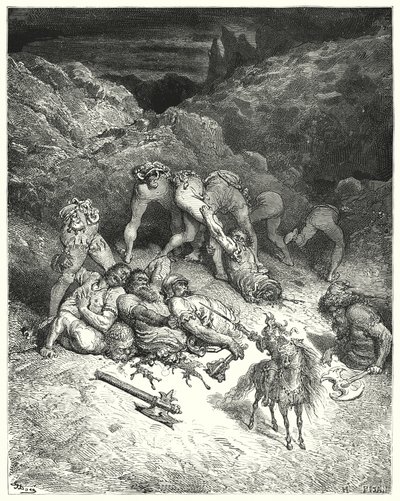 Gustave Dorés Don Quixote: "Wie Felixmarte fünf Riesen in der Mitte durchtrennte" von Gustave Dore
