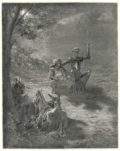 Gustave Dorés Don Quixote: "In solchen Gesprächen verbrachten sie einen großen Teil der Nacht" (Stich) von Gustave Dore