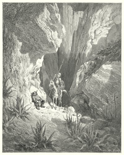 Gustave Dorés Don Quixote: "Das erste, was er fand, war der grobe Entwurf eines Sonetts; also las er es laut vor" von Gustave Dore