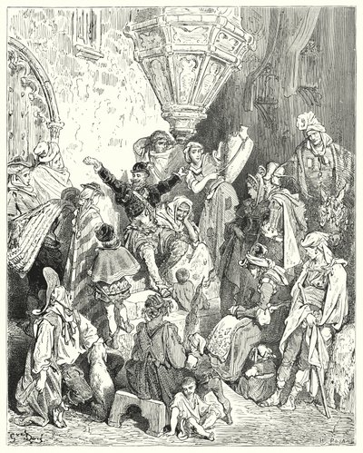 Es gab kein Land auf der Erde, das er nicht gesehen hatte, noch eine Schlacht, an der er nicht teilgenommen hatte (Illustration von Don Quixote) von Gustave Dore