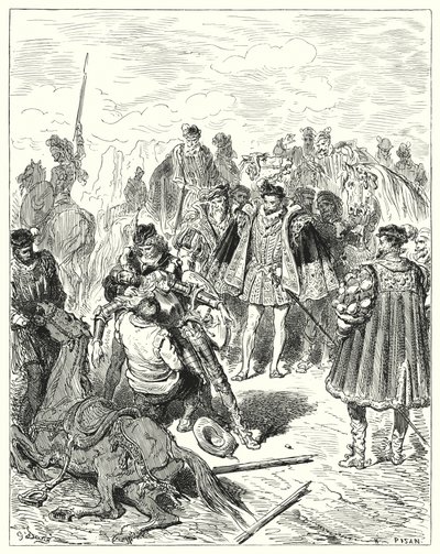 Sie fanden ihn blass und in kaltem Schweiß (Illustration von Don Quixote) von Gustave Dore