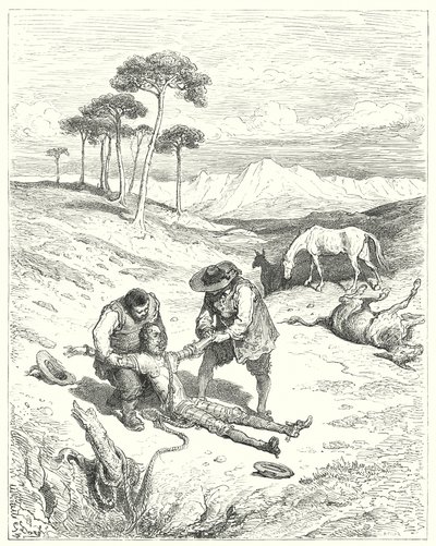 Gustave Dorés Don Quixote: "Sie stellten fest, dass seine Augen geschlossen waren, als ob er fest schlief" von Gustave Dore