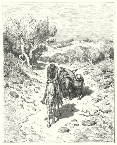 Sie verbrachten diesen Tag und vier weitere danach in solchen Gesprächen (Illustration von Don Quixote) von Gustave Dore