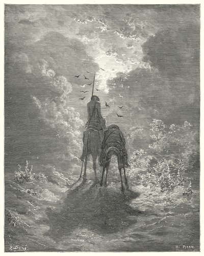 Wir schliefen so fest, als hätten wir vier Federbetten unter uns (Illustration von Don Quixote) von Gustave Dore