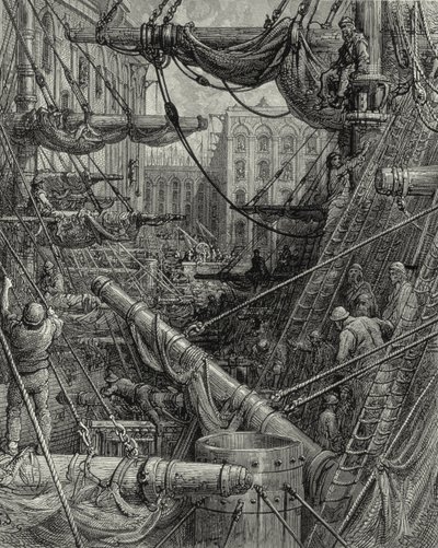 In den Londoner Docks. Gravur: Gustave Doré. Aus: "London - Eine Pilgerreise", Text von W. B. Jerrold, graviert von C. Maurant, 1872. von Gustave Dore