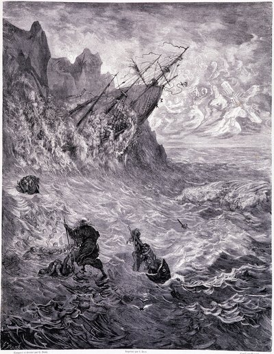 Je traverse les mers... Planche X - Illustration von Gustave Doré (1832-1883), für La légende du Juif errant von Pierre Dupont, Ausgabe Librairie du magasin pittoresque, Paris 1862 von Gustave Dore