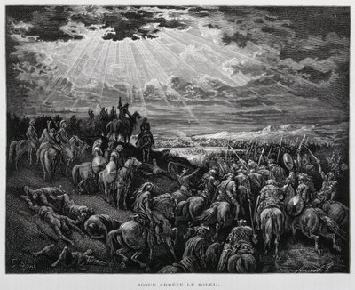Josua lässt die Sonne stillstehen, Illustration aus der Dore-Bibel von Gustave Dore