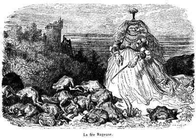 La fée Rageuse und seine Krötenherde: Stich von Gustave Doré zur Illustration des Märchens Pooh, von der Gräfin von Segur, aus den Neuen Märchen der Feen, Hachette 1896 von Gustave Dore