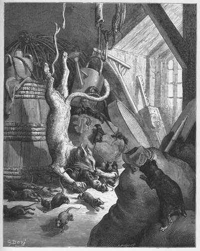 Die Katze und eine alte Ratte - aus "Fabeln" von Jean de La Fontaine von Gustave Dore