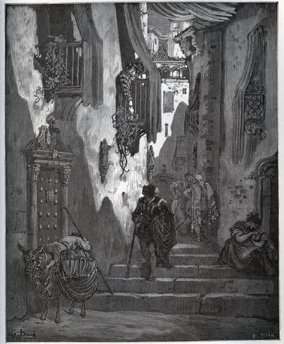 Luscinde sendet eine Nachricht an Cardenio - aus „Don Quijote de la Mancha“ von Miguel Cervantes (1547-1616) (Don Quijote) - Holzschnitt nach einer Zeichnung von Gustave Dore. von Gustave Dore