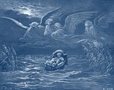 Moses am Nil, Gravur von Doré - Bibel von Gustave Dore