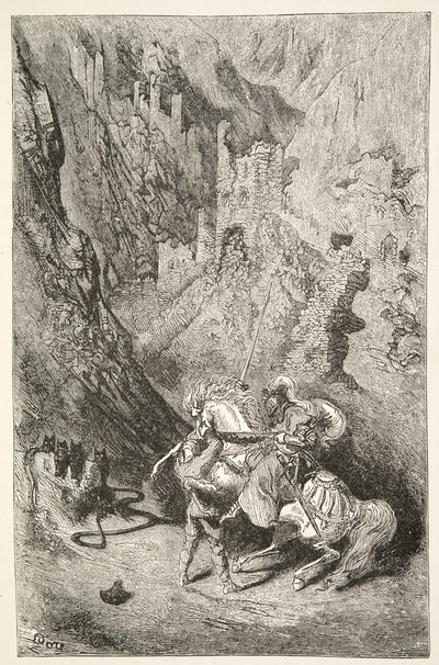 Auf dem Weg zur Grünen Kapelle, aus Geschichten der Tage von König Artus von Charles Henry Hanson, veröffentlicht 1898 von Gustave Dore