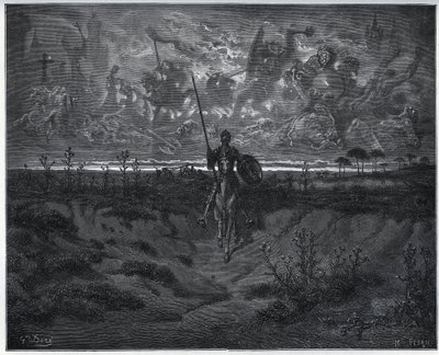 Auf dieser Reise sprach unser brandneuer Abenteurer mit sich selbst - aus "Don Quijote von der Mancha" von Miguel Cervantes von Gustave Dore