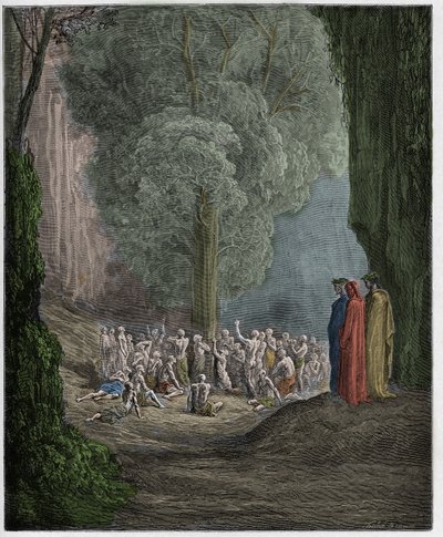 Purgatorio, Gesang 24: Die gefräßigen Seelen weinen unter dem Baum, Illustration aus "Die Göttliche Komödie" von Dante Alighieri, 1885 von Gustave Dore