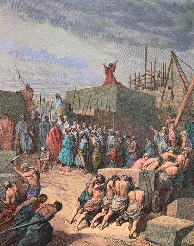 Wiederaufbau des Tempels in Jerusalem, Gravur von Gustave Doré von Gustave Dore