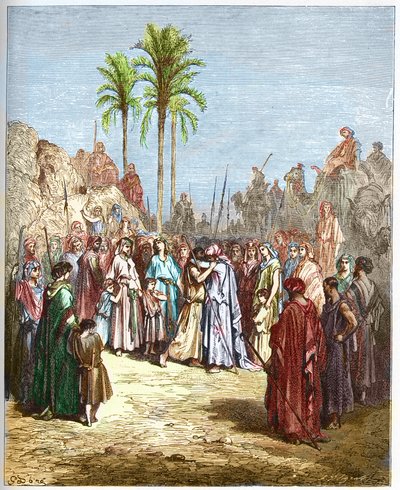 Versöhnung zwischen Jakob und Esau (Genesis, XXXIII, 4) - Gravur aus „Die illustrierte Bibel“ von Gustave Doré von Gustave Dore