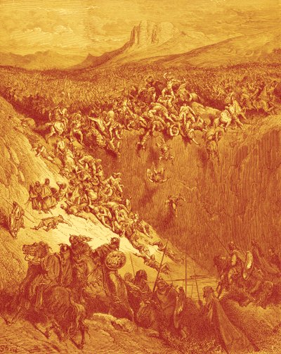 Simson tötet Philister mit dem Kieferknochen eines Esels, von Doré von Gustave Dore