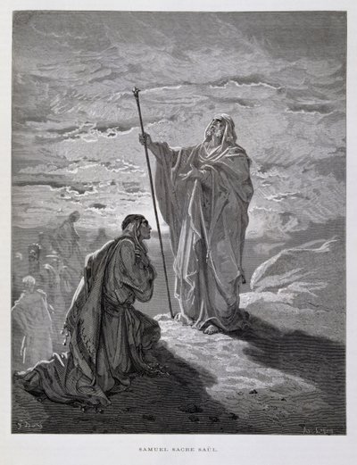 Samuel salbt Saul zum ersten König von Israel, Illustration aus der Dore-Bibel von Gustave Dore
