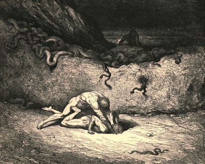 Dieser Luftgeist ist Schicchi, in ähnlicher Stimmung der zufälligen Bosheit lässt er immer noch seinen Ärger aus, ca. 1890 von Gustave Dore