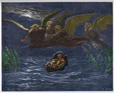 Das Kind Moses am Nil, umgeben von Schutzengeln von Gustave Dore